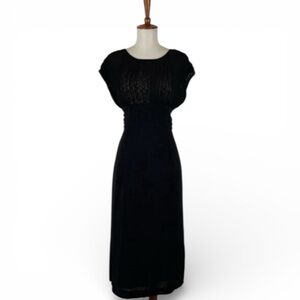 Vintage 80s‎ 90s Black Dress Women’s M Deadstock Crew Neck Short Sleeve Sheath